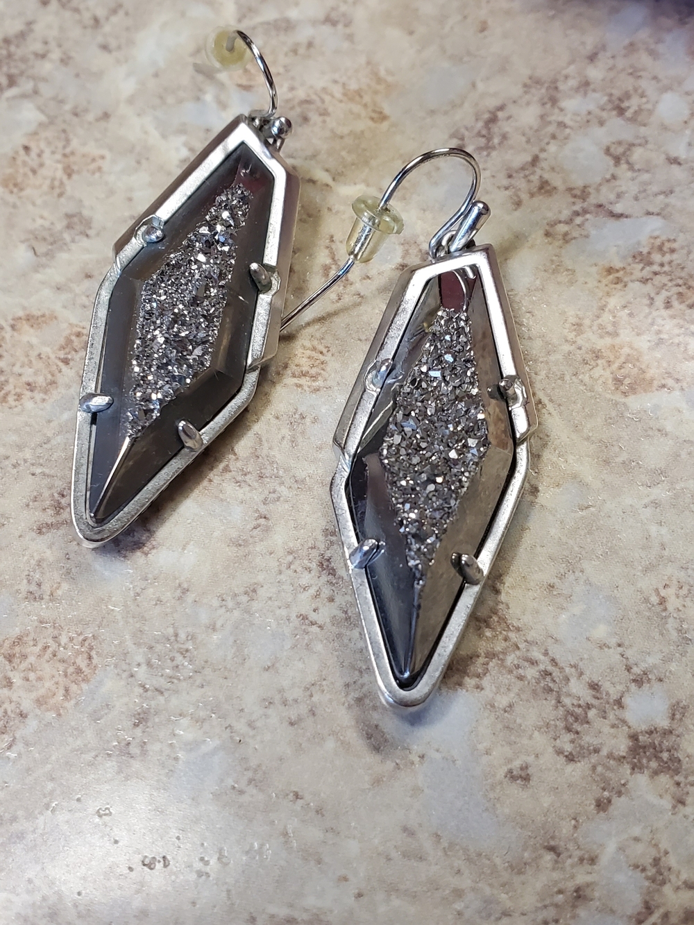 Kendra Scott Silver Druzy Geometric Drop Earrings